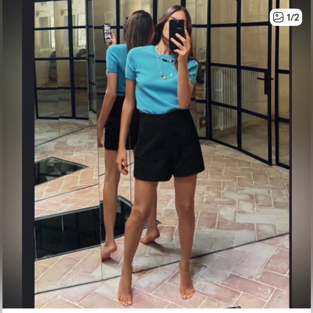 Short sleeve Zara knit basic blue sweater